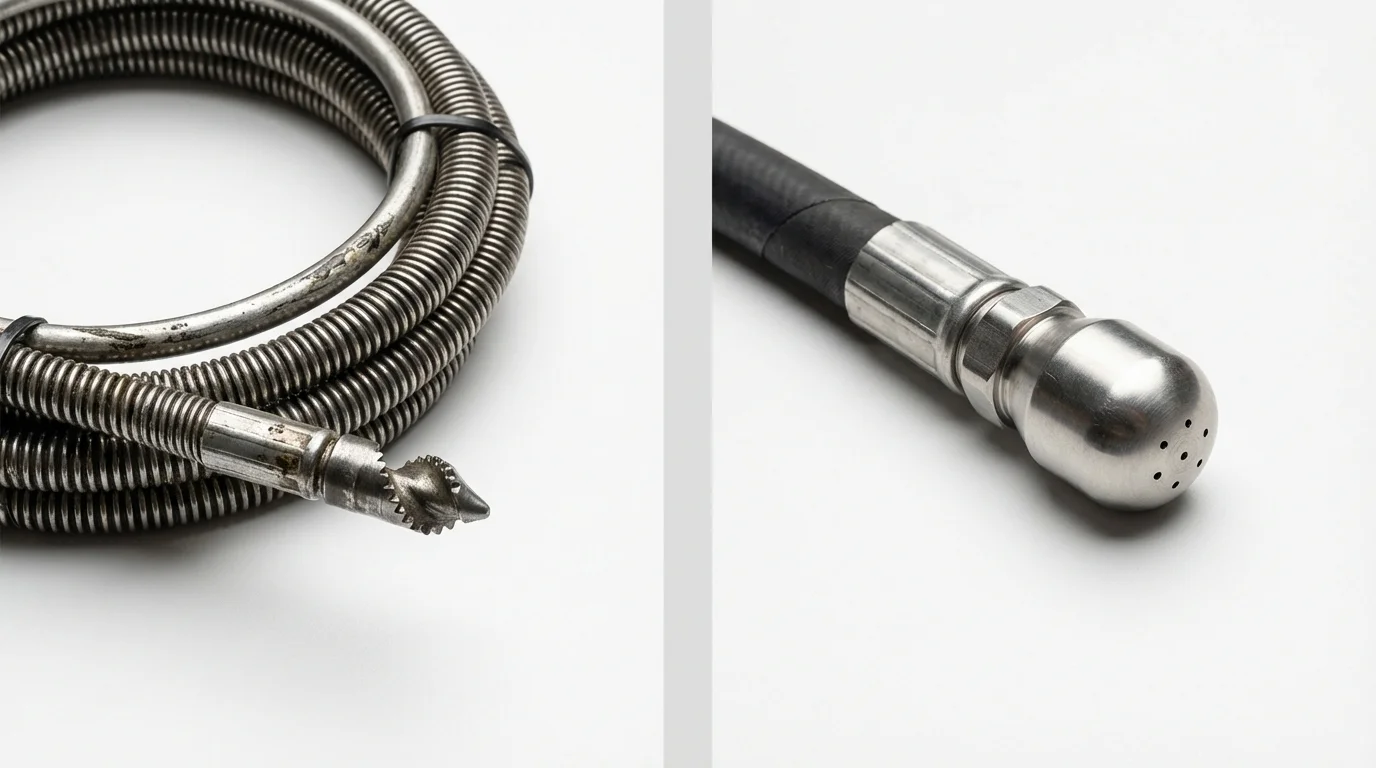 Drain snake cable and hydro jetting nozzle used for drain cleaning in Cottonwood Falls, KS