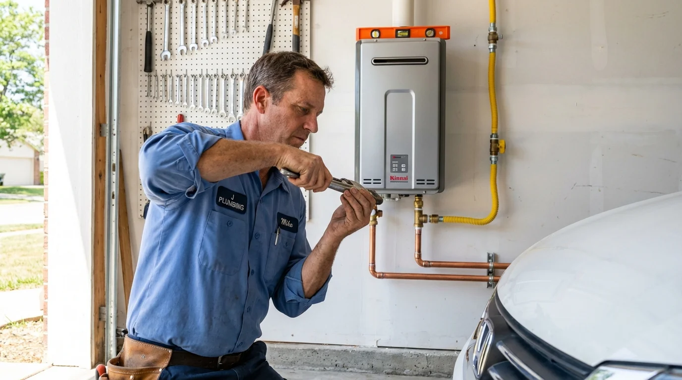 Tankless water heater installation by a Johns Plumbing LLC plumber in Cottonwood Falls